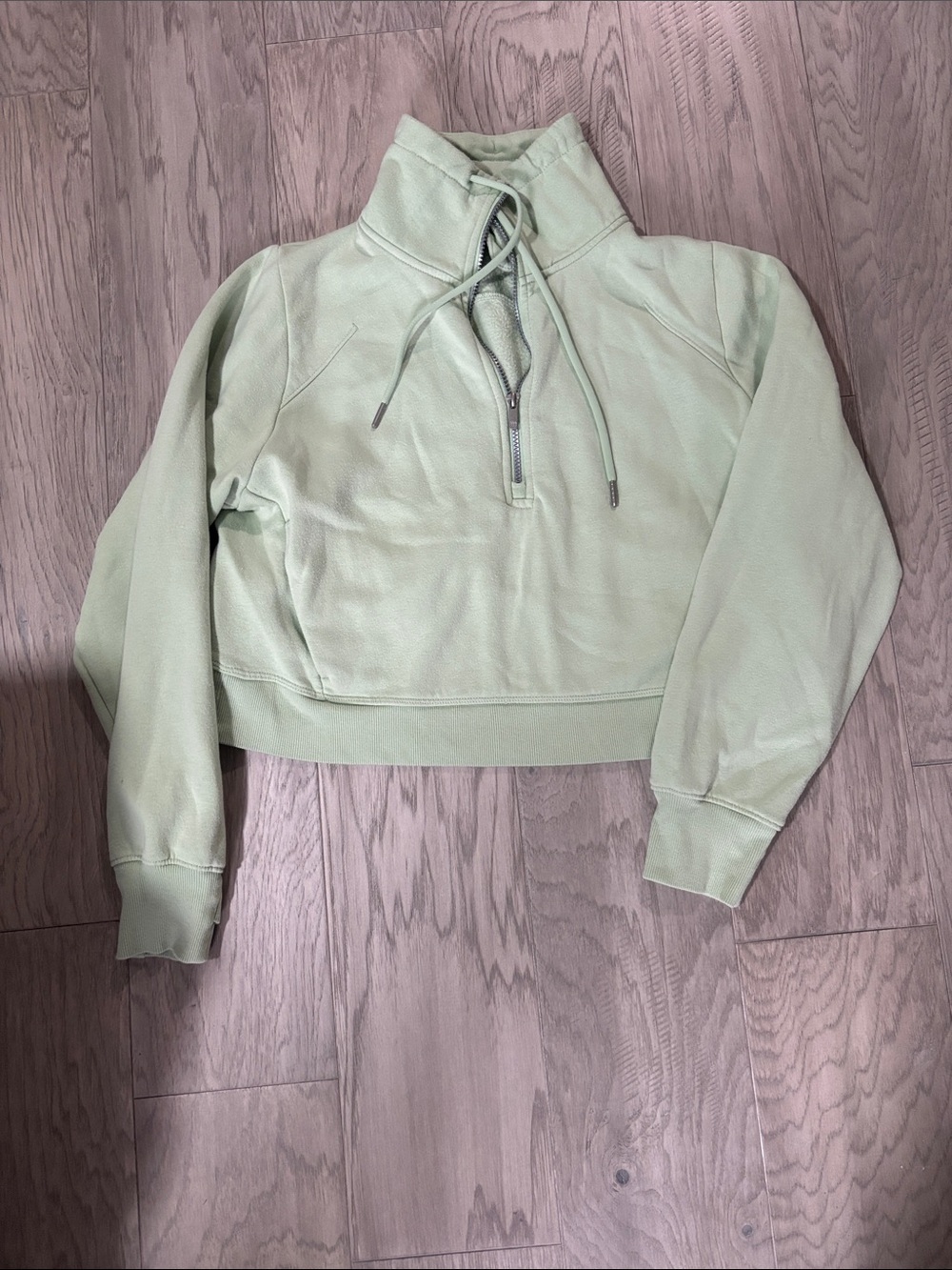 Cropped Half-Zip Pullover Sweatshirt - Sage Green